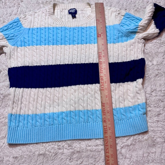 Vintage Lands’ End Striped Cable Knit Sweater Women’s Medium White Blue costal - Picture 5 of 7